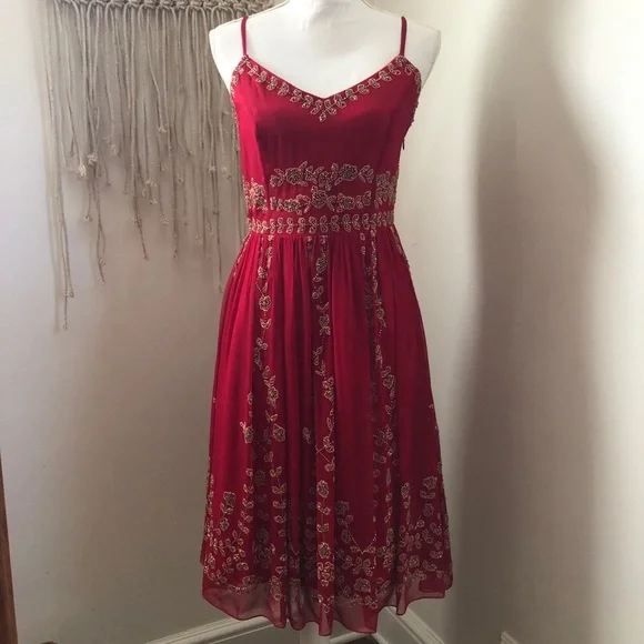 strapless open back dress Adrianna Papell Women's Beaded Floral Gown - Mahogany main image 0